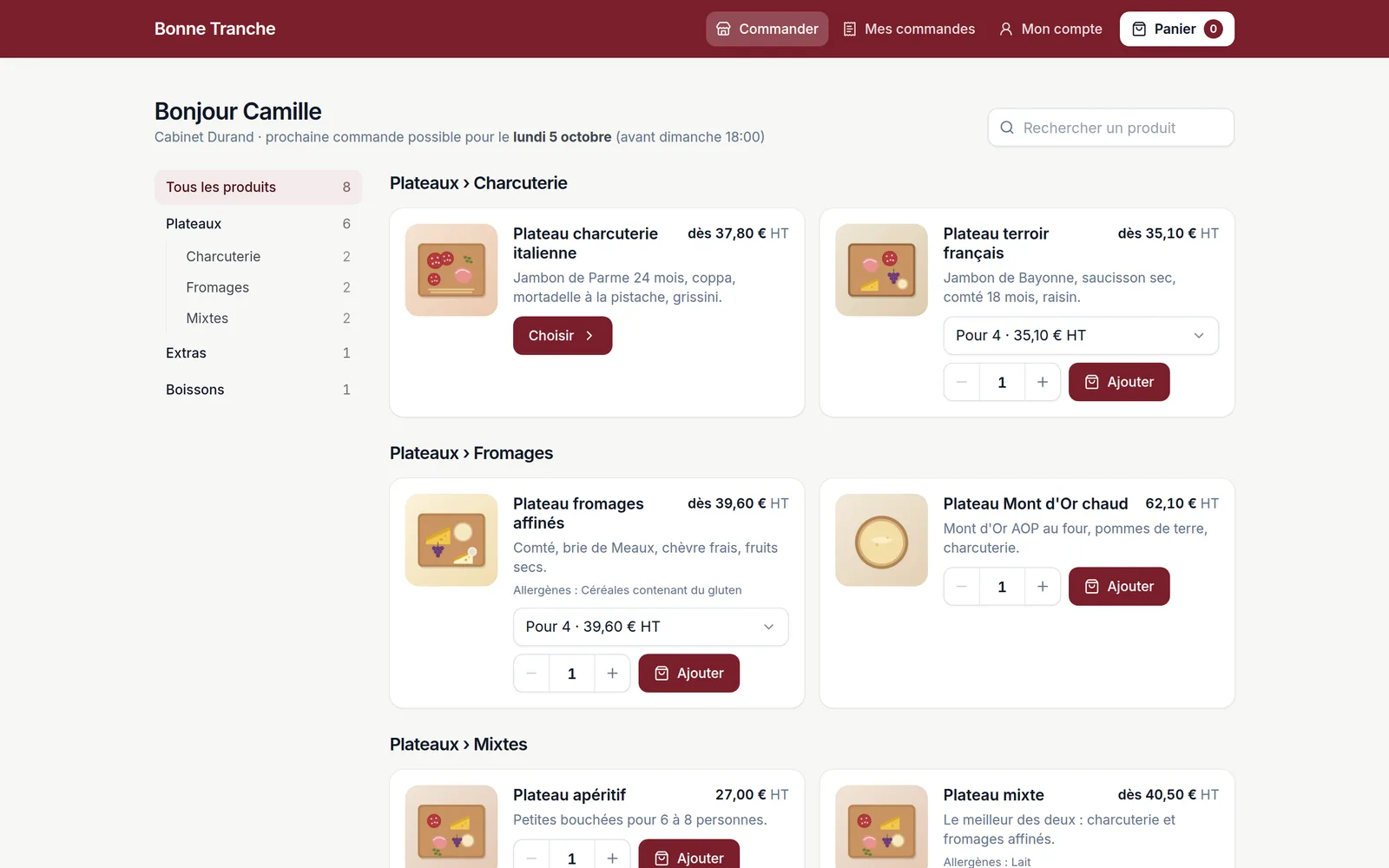 Portail de commande d’une boulangerie pour ses clients professionnels